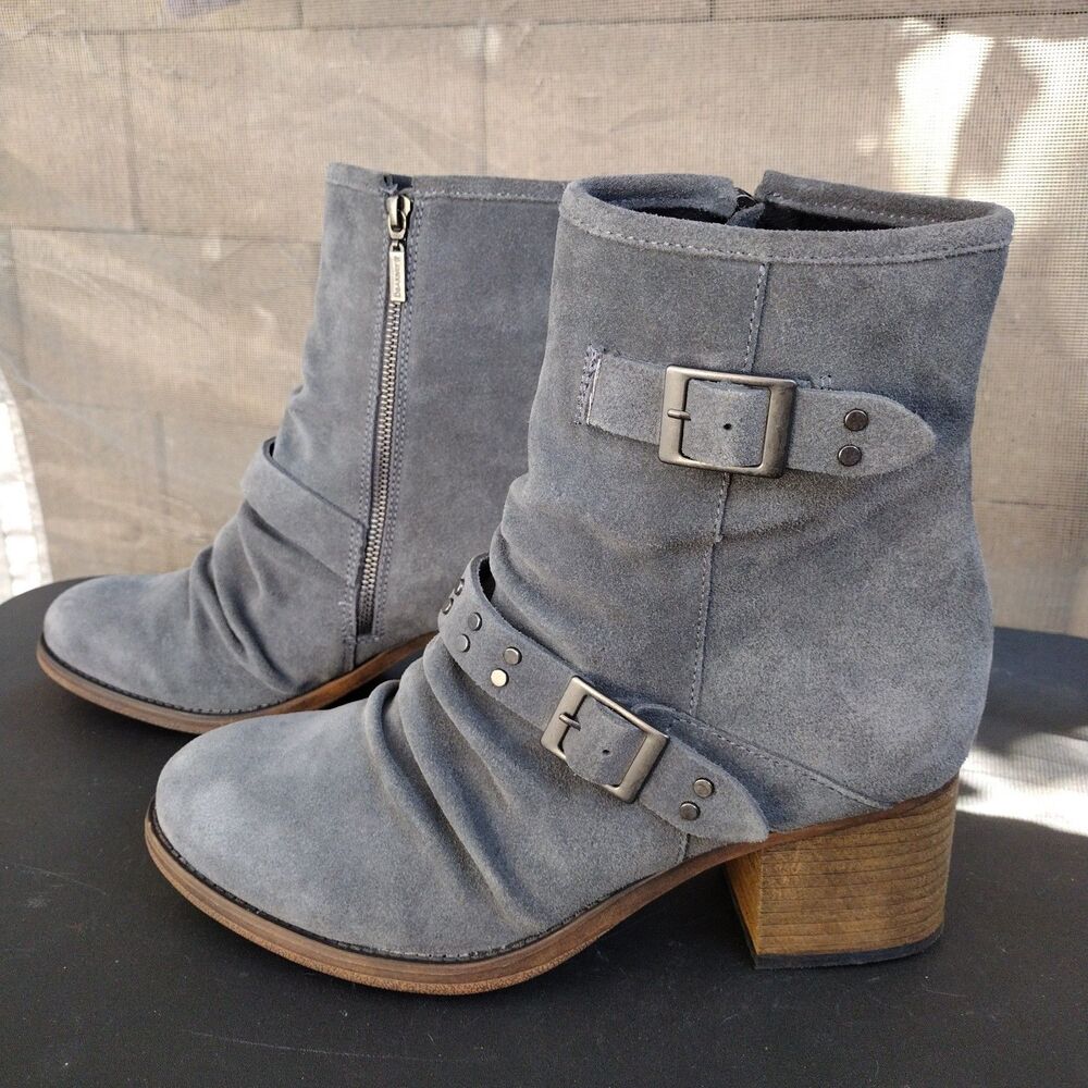 Bearpaw Amethyst Grey Suede Moto Ankle Boots Womens Size 12 Fleece Lined 2157W
